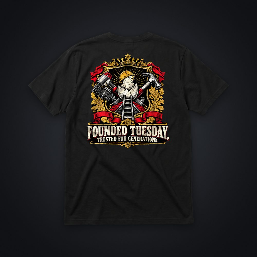 Founded Tuesday Tee, black tee, back print