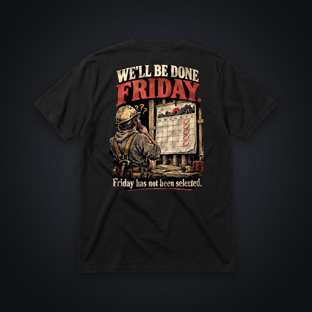 We'll Be Done Friday Tee, black tee, back print